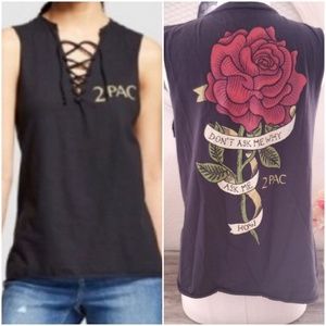 2PAC Tattoo Graphic Lace Up Tank Top